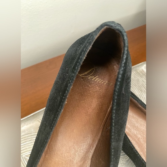 Delman square toe black suede flats with a contrast stitching - Picture 2 of 6